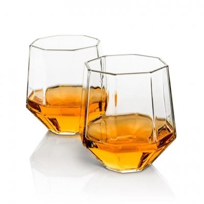 Whiskykaraffel Diamant med 4 Glas & Træfad, 0,75 liter